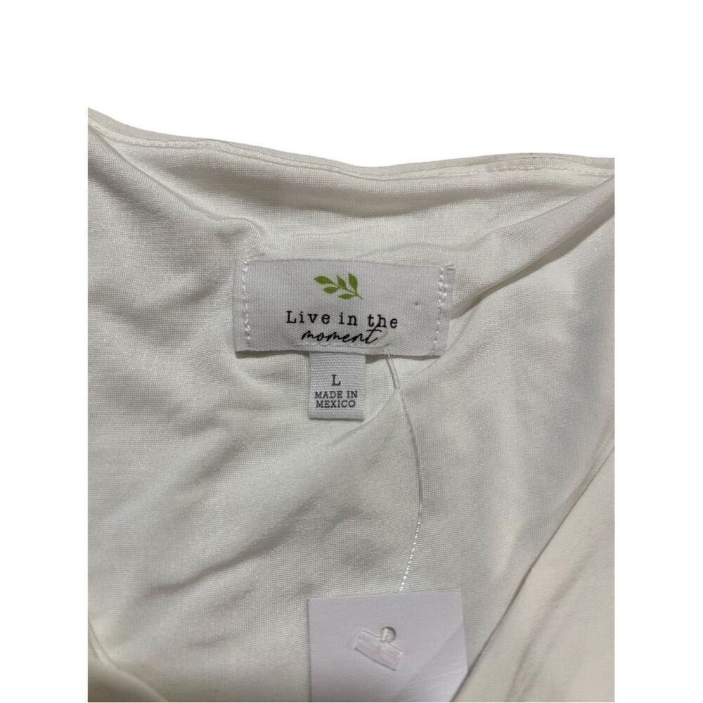 Live in the Moment Women's Ivory Ruched Sleeveless V-Neck Tank Top L - Picture 7 of 7